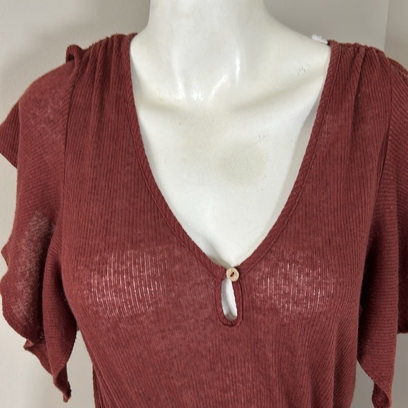 Free People Beach Womens Harper Tiered Mini Dress Burgundy Ruffled size XS - Picture 3 of 12